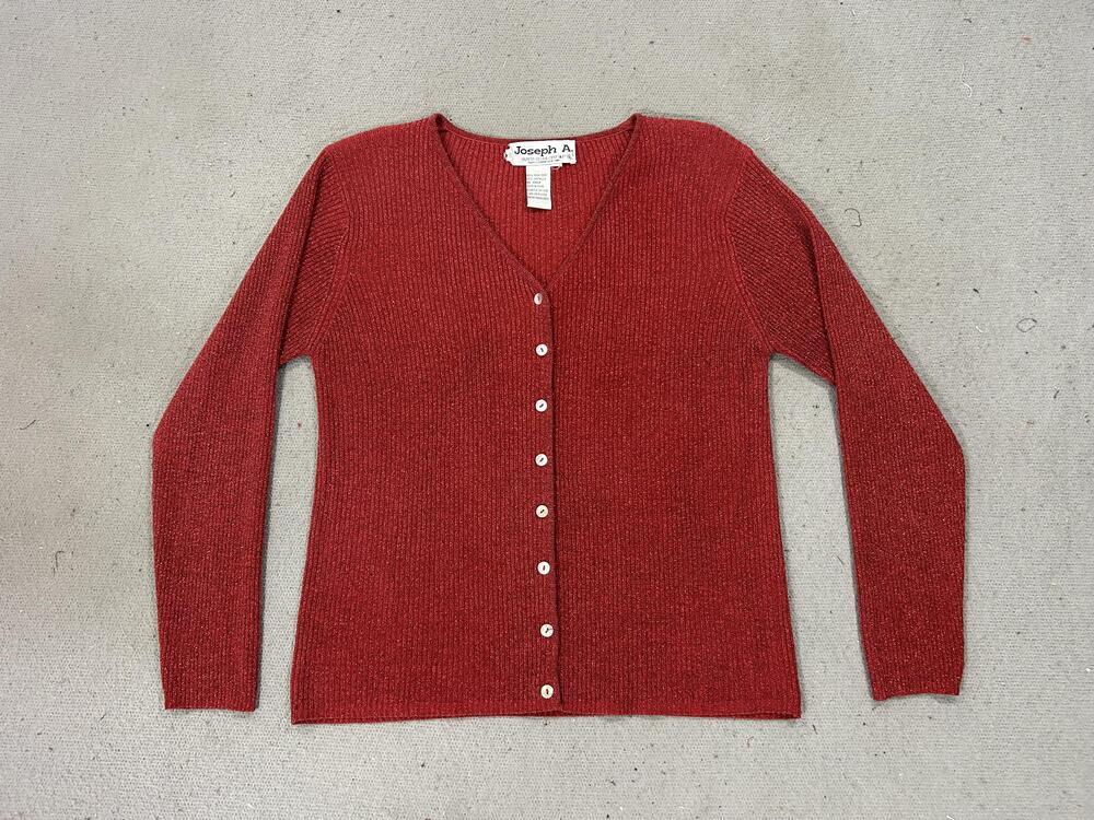 Joseph A Sweater Womens Medium Red Silk Blend Button Front Cardigan Shimmer